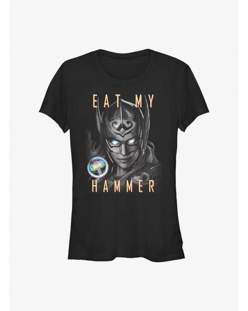Marvel Thor: Love and Thunder Eat My Hammer Dr. Jane Foster Portrait Girls T-Shirt $8.47 T-Shirts