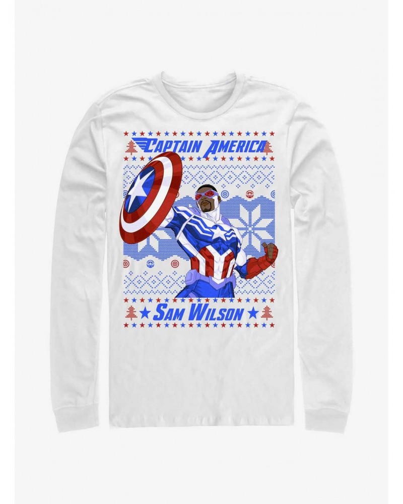 Marvel Captain America Sam Wilson Ugly Christmas Long-Sleeve T-Shirt $14.48 T-Shirts