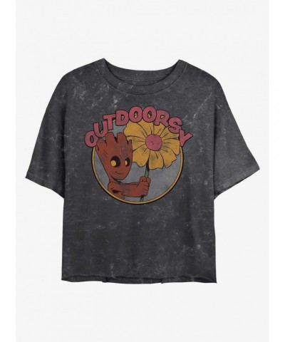 Marvel Guardians of the Galaxy Outdoorsy Groot Mineral Wash Crop Girls T-Shirt $9.25 T-Shirts