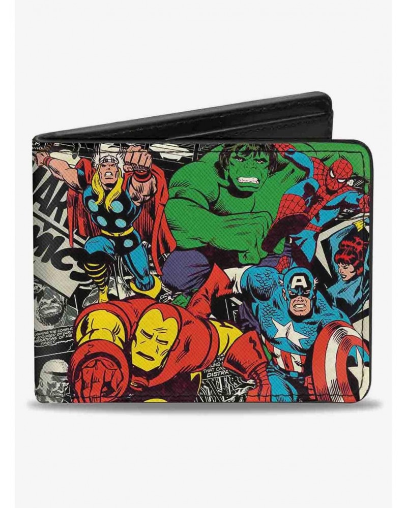 Marvel 5 Avengers Action Marvel Comics Logo Comic Scenes Full Color Bifold Wallet $7.11 Wallets