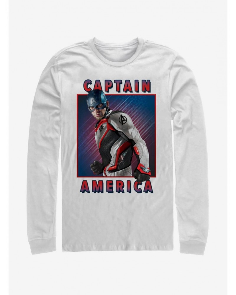 Marvel Avengers: Endgame Captain America Armor Solo Box White Long-Sleeve T-Shirt $9.87 T-Shirts