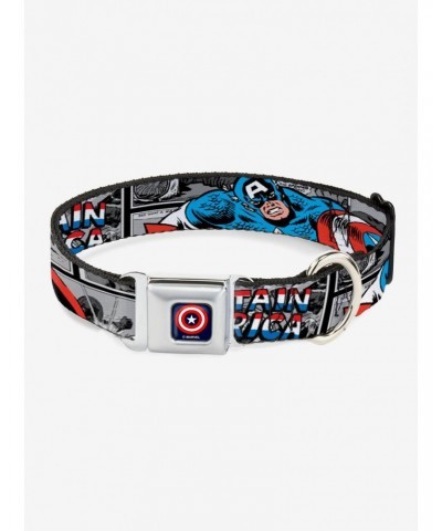 Marvel Captain America Comic Blocks Seatbelt Buckle Dog Collar $9.71 Pet Collars