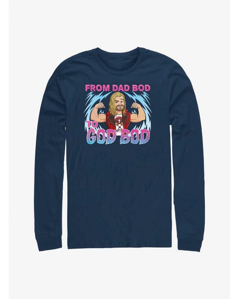 Marvel Thor: Love and Thunder Dad Bod To God Bod Long-Sleeve T-Shirt $10.20 T-Shirts