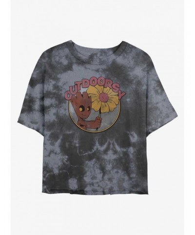 Marvel Guardians of the Galaxy Outdoorsy Groot Tie-Dye Girls Crop T-Shirt $10.12 T-Shirts
