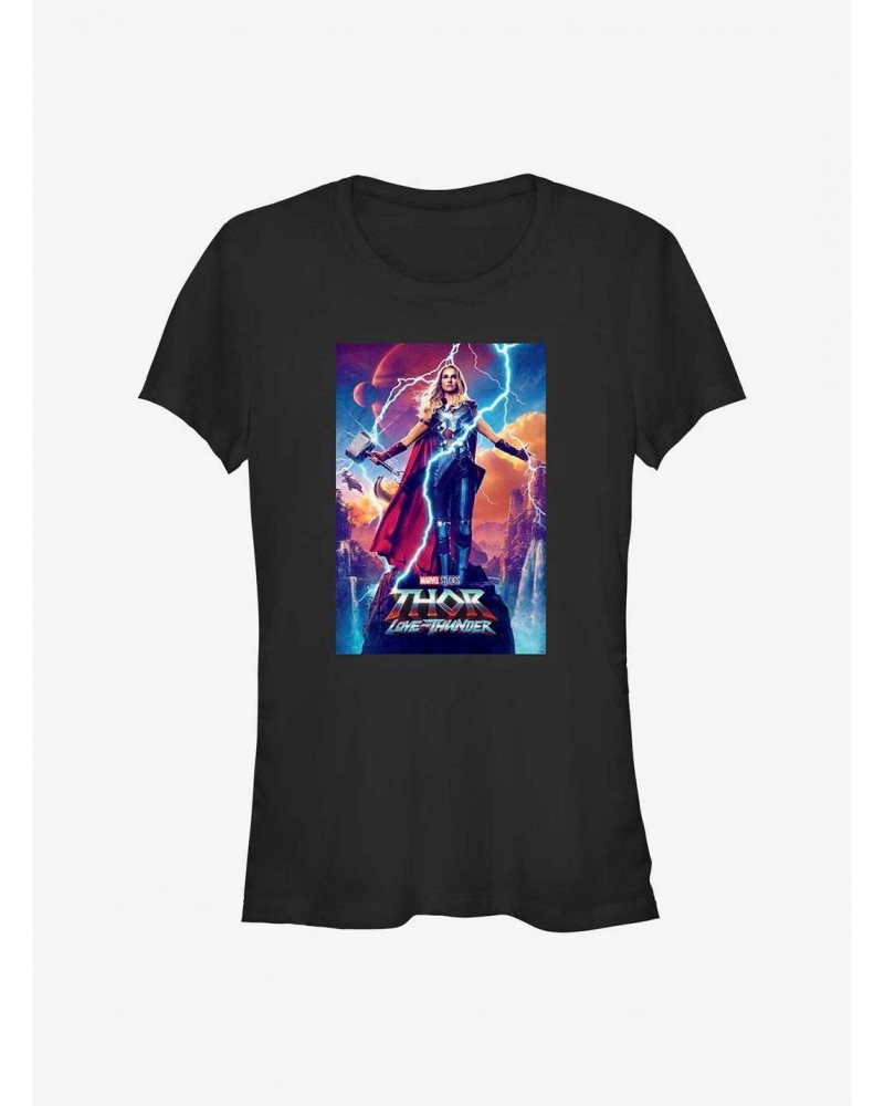 Marvel Thor: Love and Thunder Mighty Thor Movie Poster Girls T-Shirt $12.20 T-Shirts