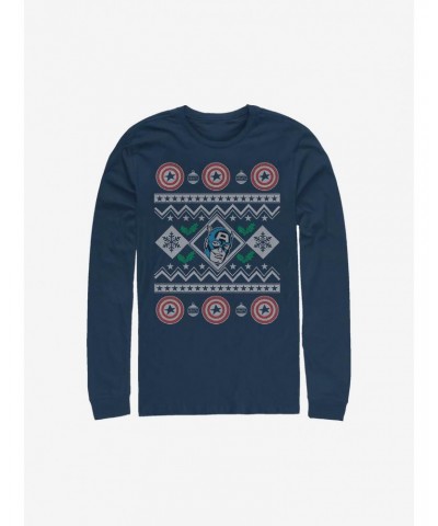 Marvel Captain America Christmas Pattern Sweater Long-Sleeve T-Shirt $12.83 T-Shirts
