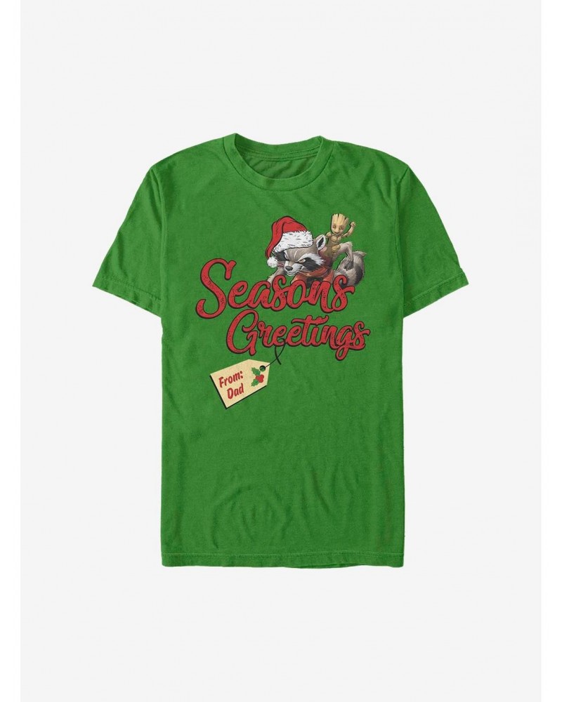 Marvel Guardians Of The Galaxy Seasons Greetings From Dad Holiday T-Shirt $10.76 T-Shirts