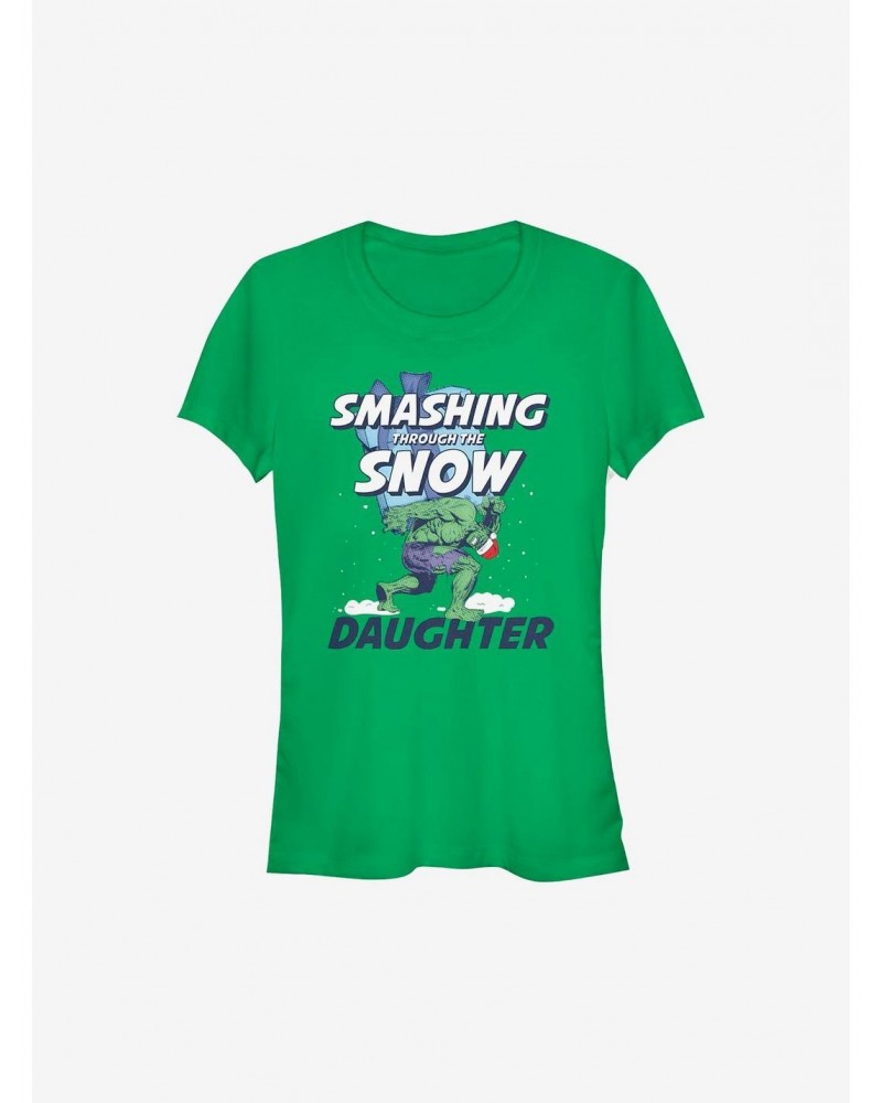 Marvel Hulk Smashing Through The Snow Daughter Holiday Girls T-Shirt $8.96 T-Shirts
