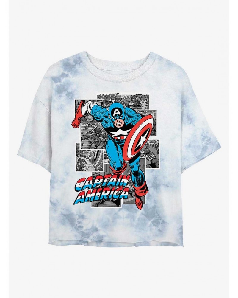 Marvel Captain America Comic Cap Tie-Dye Girls Crop T-Shirt $9.25 T-Shirts