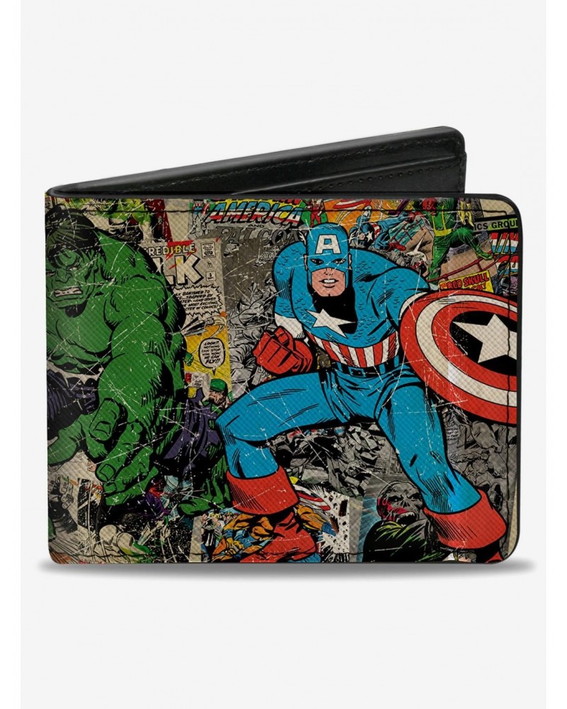 Marvel Avengers Comics Retro Avengers Group Pose With Comics Books Bifold Wallet $10.24 Wallets