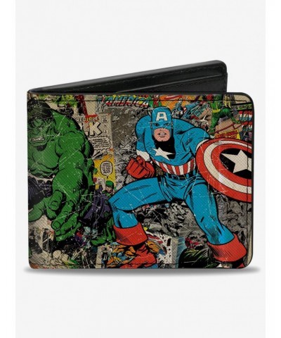 Marvel Avengers Comics Retro Avengers Group Pose With Comics Books Bifold Wallet $10.24 Wallets