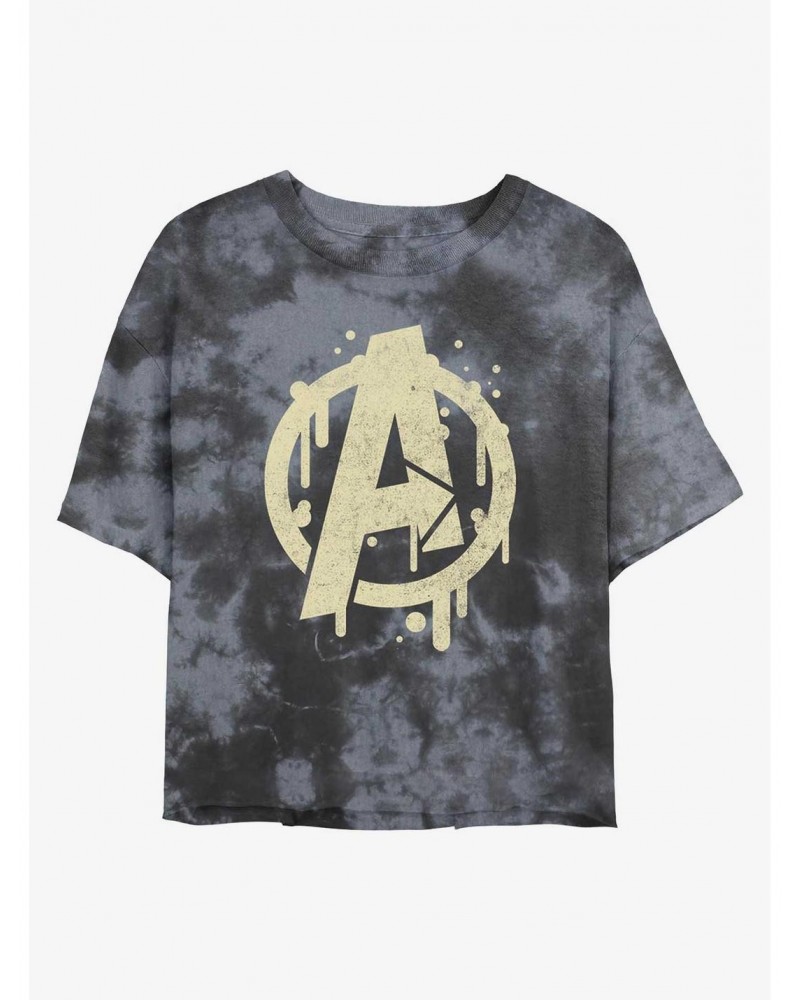 Marvel Avengers Paint Drip Logo Tie-Dye Girls Crop T-Shirt $14.45 T-Shirts