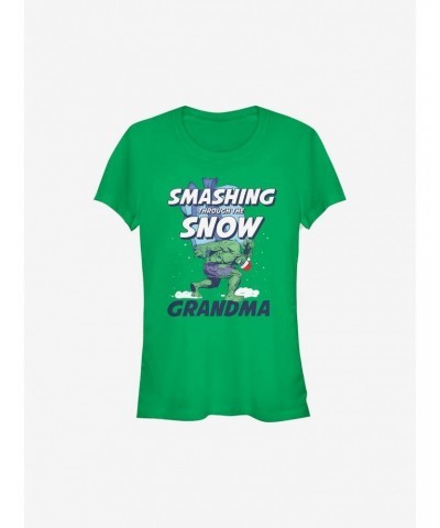 Marvel Hulk Smashing Through The Snow Grandma Holiday Girls T-Shirt $10.21 T-Shirts