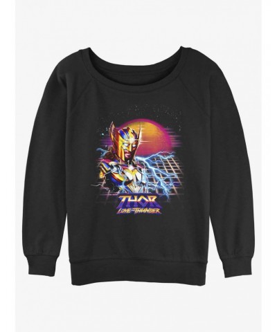 Marvel Thor: Love and Thunder Synthwave Sunset Girls Slouchy Sweatshirt $17.71 Sweatshirts