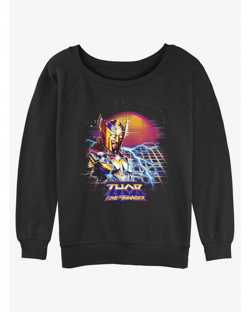 Marvel Thor: Love and Thunder Synthwave Sunset Girls Slouchy Sweatshirt $17.71 Sweatshirts