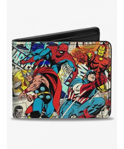 Marvel 4 Avenger Superhero Action Marvel Comics Logo Scenes Multi Bifold Wallet $6.27 Wallets
